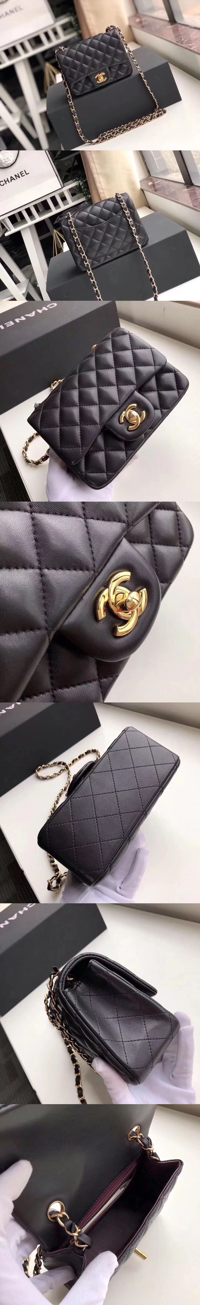 [CHANEL]샤넬 클래식 미니 17cm A1115-16 램스킨 금장