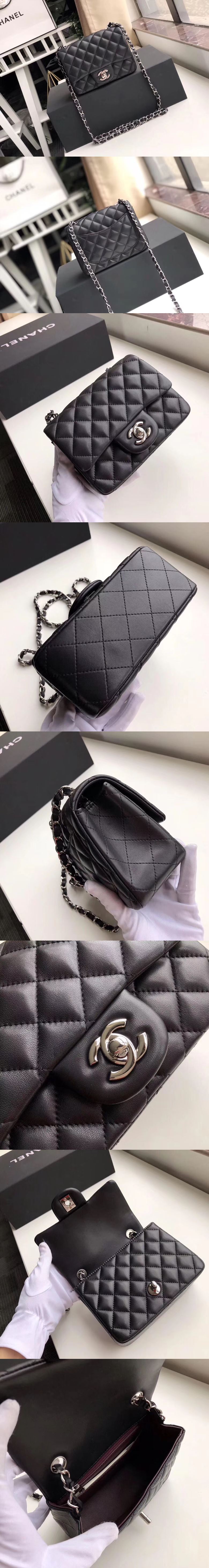 [CHANEL]샤넬 클래식 미니 17cm A1115-17 램스킨 은장