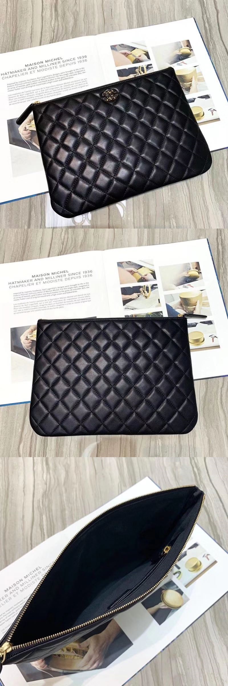 [CHANEL]샤넬 클러치 28cm 램스킨 금장