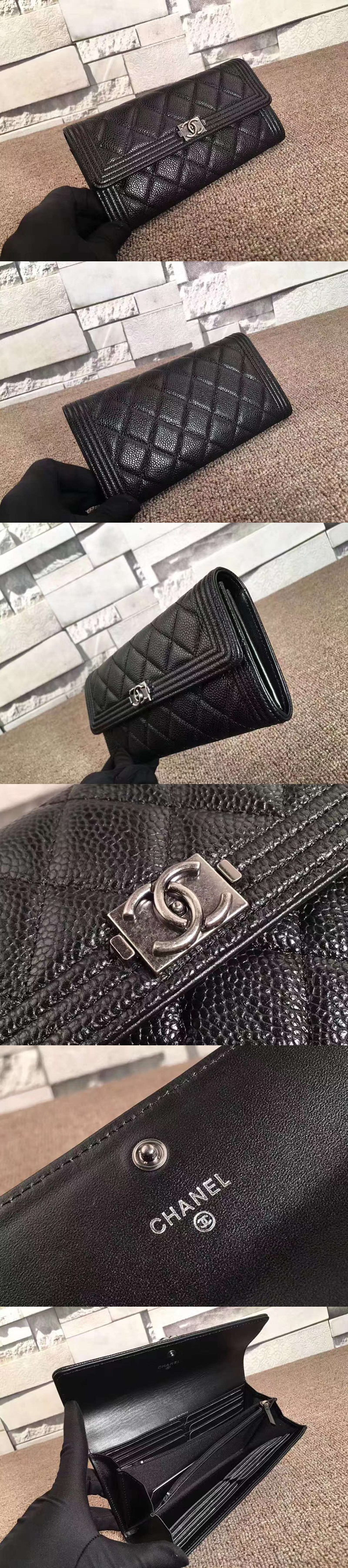 [CHANEL]샤넬 보이 캐비어 빈티지은장 장지갑