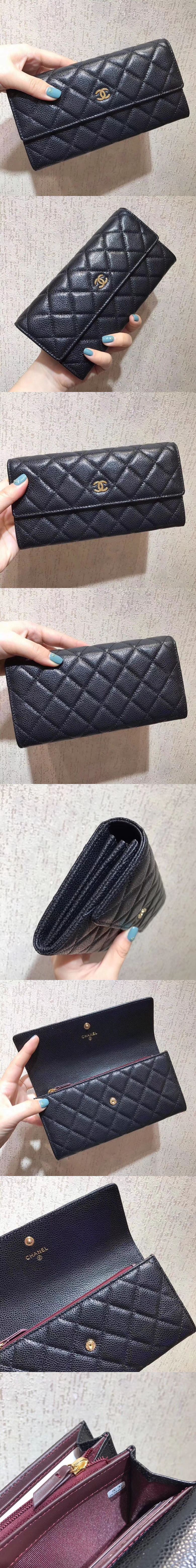 [CHANEL]샤넬 플랩 장지갑 A50096-3 캐비어 금장