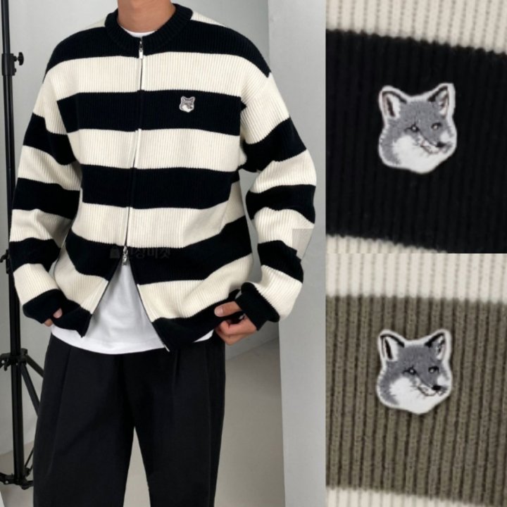 MAISON KITSUNE 메종키츠네 캐시하찌 스트라이프 니트집업