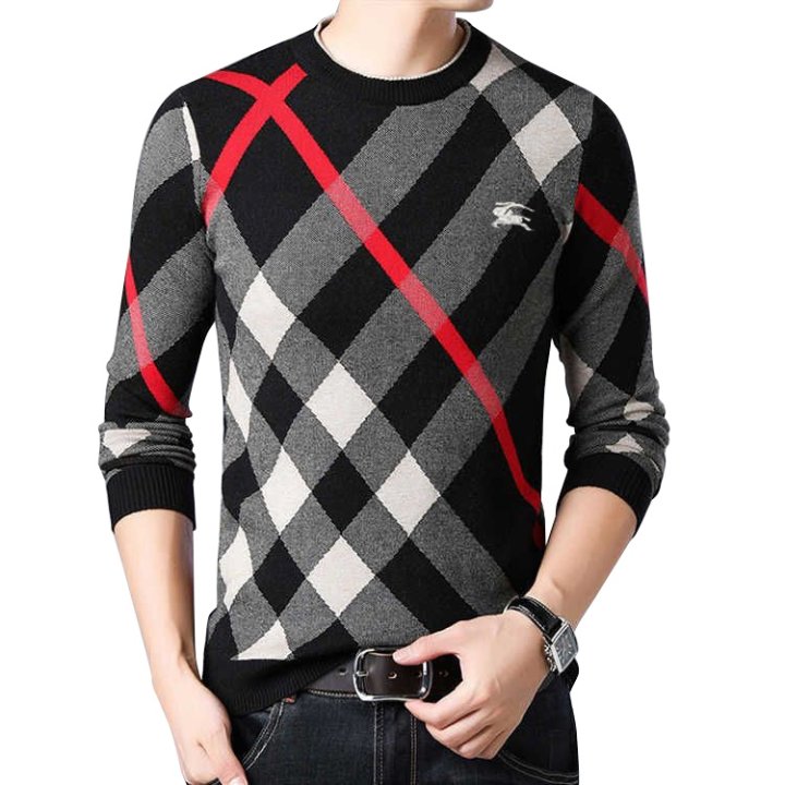 BURBERRY 버버리 체크 사선 램스울 니트