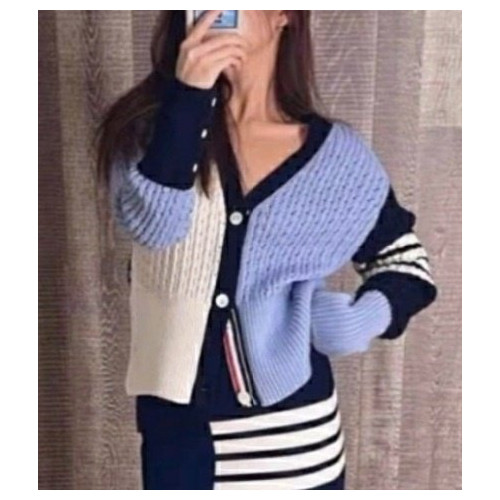 Thom Browne 톰브라운 스카이 블루 배색 니트 가디건