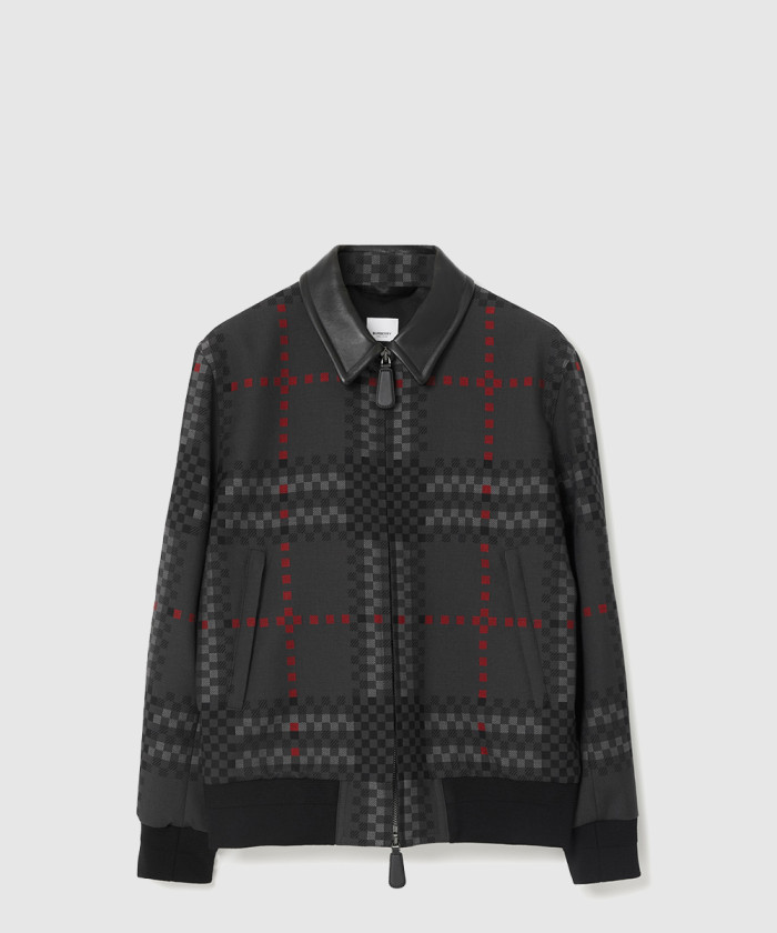 버버리 픽셀 체크 울 블렌드 해링턴 자켓 80633551