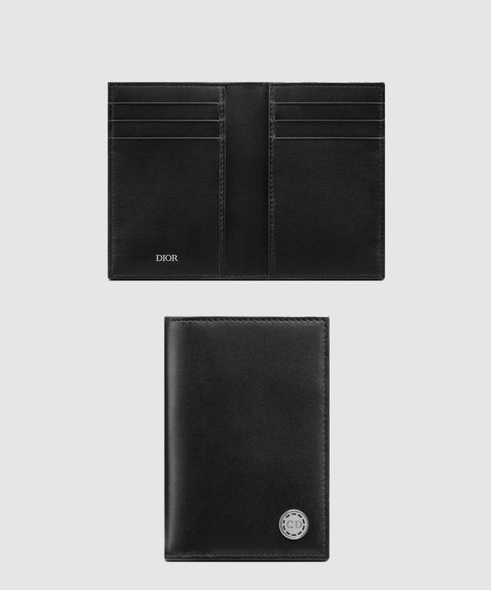 디올 가죽 CD Button 로고 더블 폴딩 카드지갑 2LEBH
