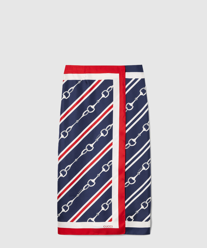 구찌 모스 프린트 실크 트윌 스커트 788954