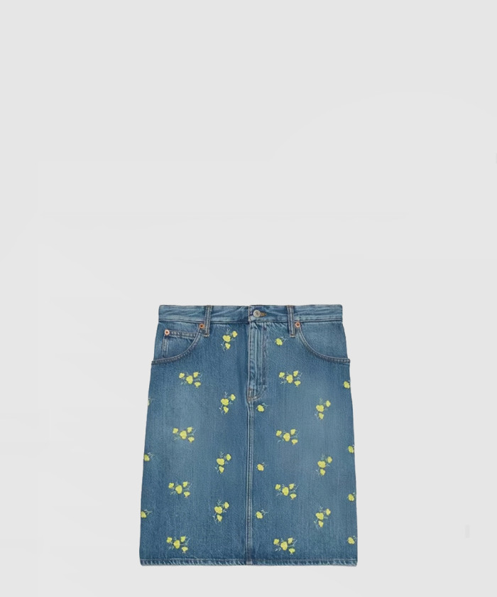 구찌 플로럴 프린트 데님 스커트 764341