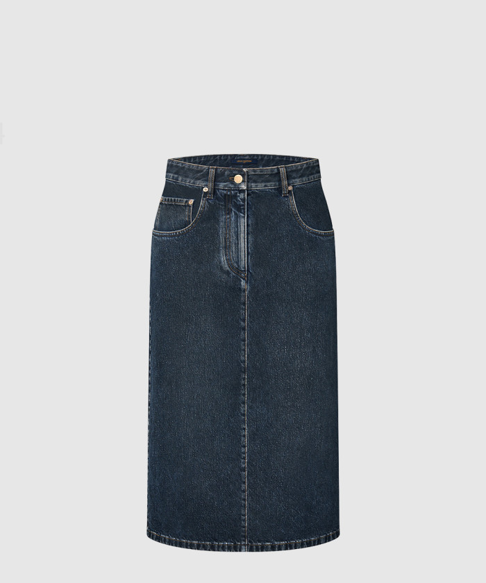 루이비통 노티컬 LV 패치 데님 미디 스커트 1AFLLA