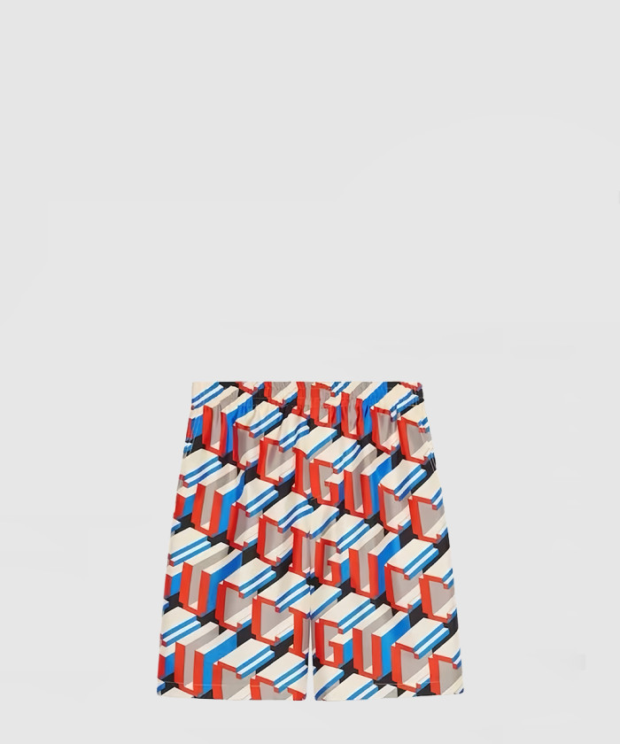 구찌 픽셀 프린트 실크 쇼츠 742781