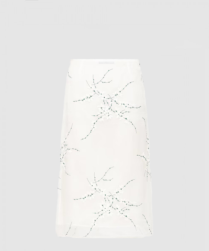 프라다 자수 오간자 미디스커트 P123JR