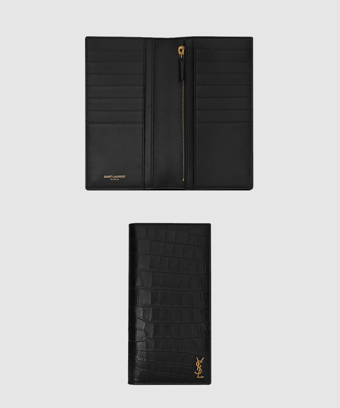생로랑 악어무늬 가죽 롱 지갑 607746