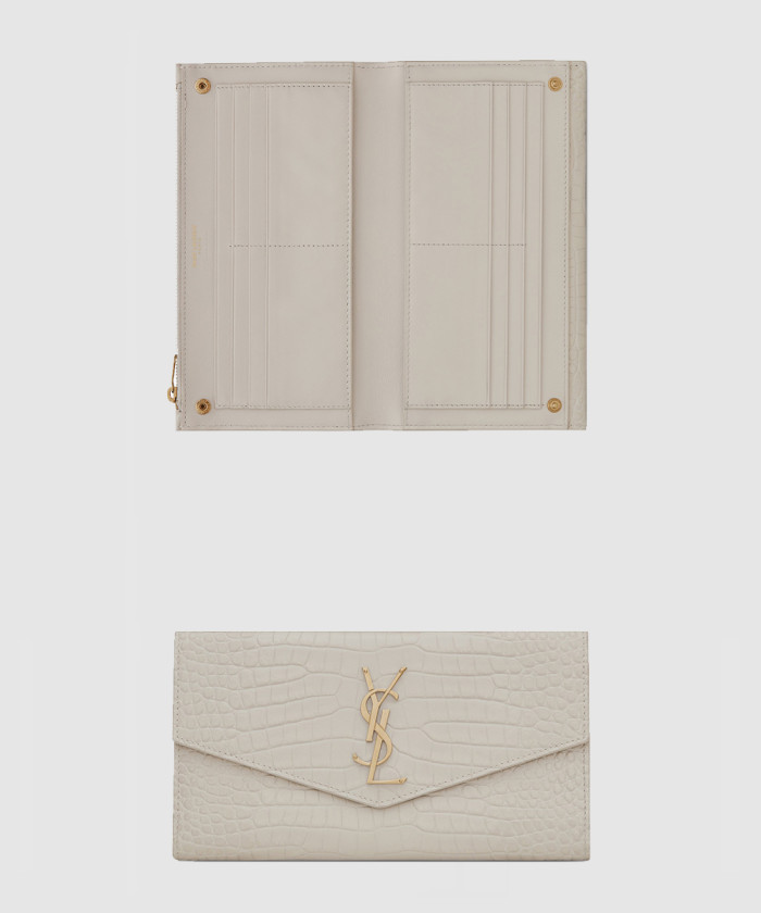 생로랑 업타운 크로커 엠보 광택 가죽 라지갑 582124