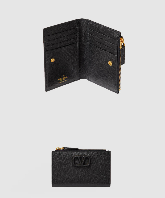 발렌티노 브이로고 시그니처 스탐파 알체 카프스킨 지퍼 카드 케이스